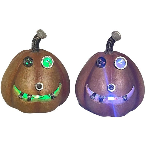 Halloween NEW Nuts & Bolts LED Set Of 2 Light Up Jack ‘o Lantern Holiday Decor - Picture 7 of 10
